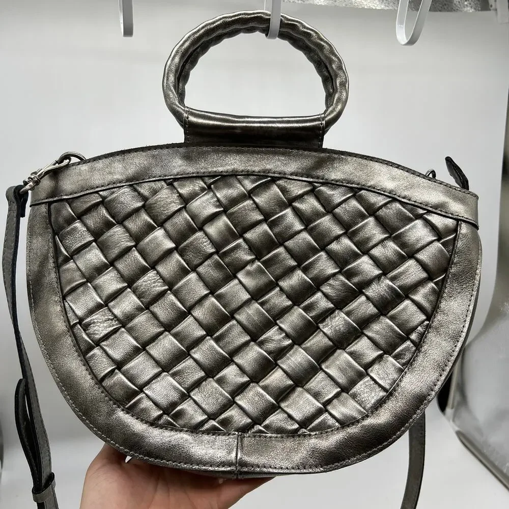 Patricia Nash Leather Ossi Satchel with Crossbody Strap Platinum